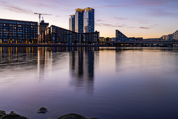 city skyline at sunset