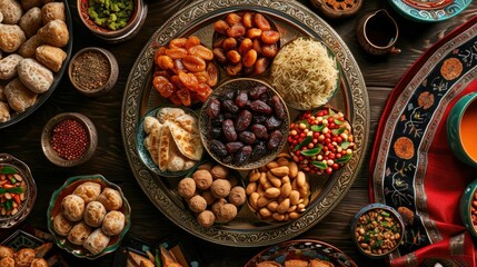 Elevated view of a Ramadan dates platter