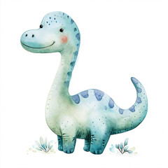 Fototapeta premium Diplodocus Dinosaur Cartoon Character Watercolor Handmade Style Illustration Clipart