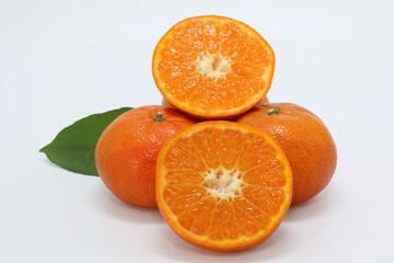 fresh tangerines on white background