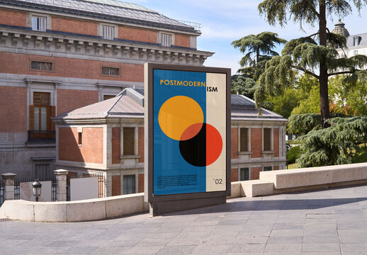 Mockup of customizable vertical banner in public space