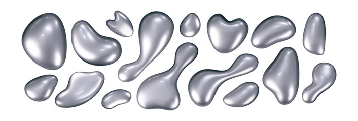 Chrome liquid 3d shapes in y2k style isolated. Render of 3d metal silver element, melt fluid form in retro aesthetic and futuristic style. 3d vector y2k illustration