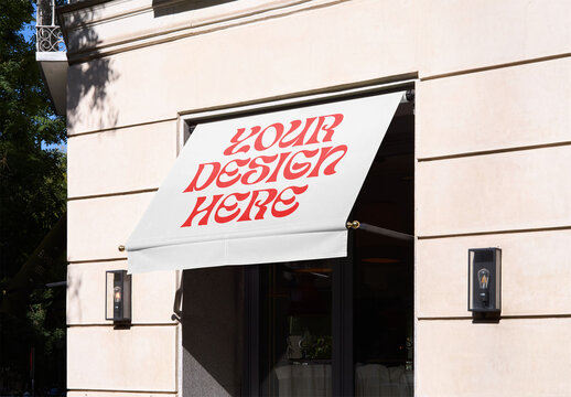 Mockup of shop window with customizable awning