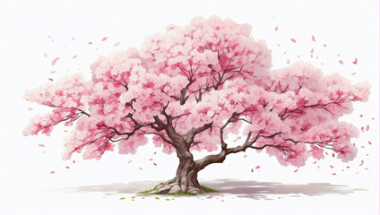 illustration of cherry trees in fall. cherry blossom tree isolated on white background