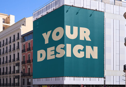 Mockup of building corner with customizable billboard