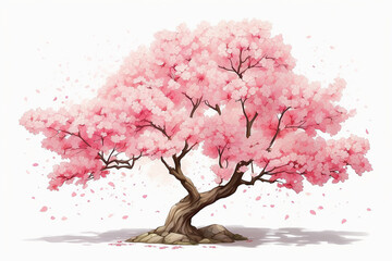 illustration of cherry trees in fall. cherry blossom tree isolated on white background