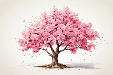 illustration of cherry trees in fall. cherry blossom tree isolated on white background - obrazy, fototapety, plakaty