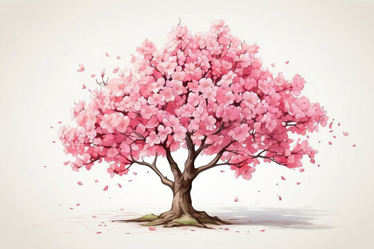 illustration of cherry trees in fall. cherry blossom tree isolated on white background © AstamaAw