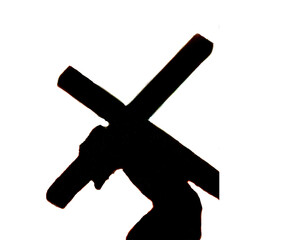 silhouette of Jesus Christ carrying the cross isolated  on transparent background. - obrazy, fototapety, plakaty