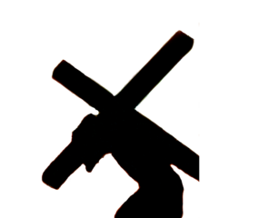 silhouette of Jesus Christ carrying the cross isolated  on transparent background.