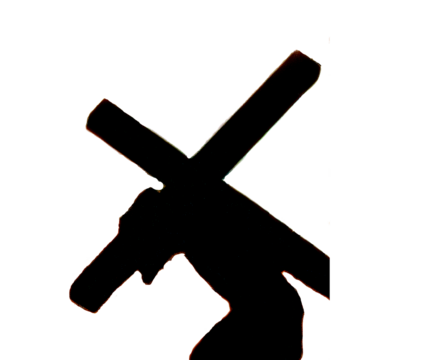 silhouette of Jesus Christ carrying the cross isolated  on transparent background.