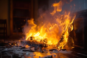 Private home insurance, life and property safety concept, flaming apartment.