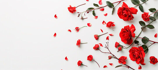 Valentines Day banner for flower shop website. right align. minimalist. White background. lovers