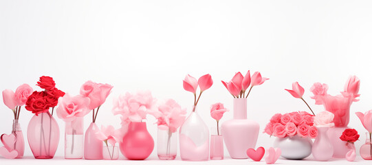 Valentines Day banner for flower shop website. right align. minimalist. White background. lovers