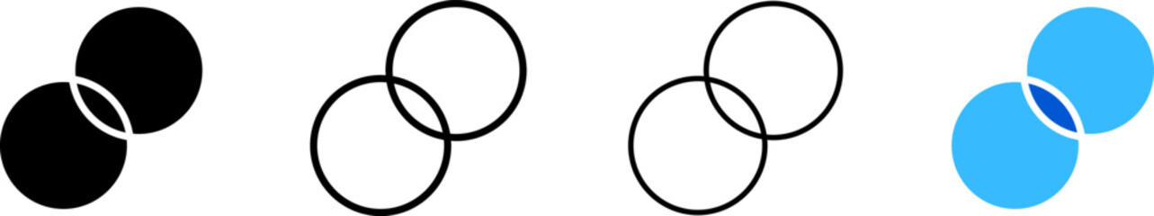 Intertwined rings icons. Different styles, set of double rings icons. Vector icons