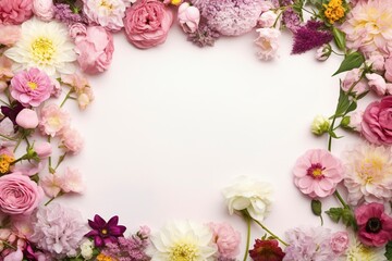 flower border decoration , flatlay and copy space - generative ai