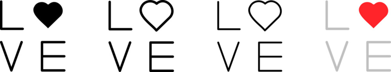 Love beautiful inscriptions. Text, Love lettering with heart. Vector icons