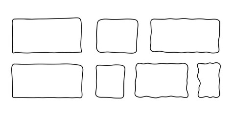 Fototapeta premium Rectangle frame set. Doodle hand drawn wavy curve deformed textured frames. Border sketch. Vector illustration isolated on a white background.