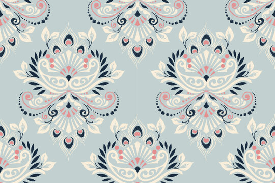 Ikat floral ethnic seamless pattern traditional vector illustration print template vintage wallpaper 