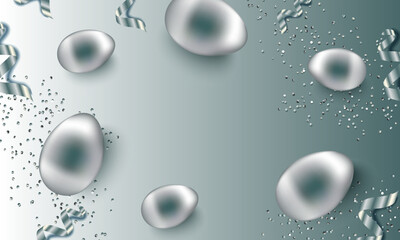 Easter turquoise background with realistic volumetric eggs. Easter background for text, creating cards.