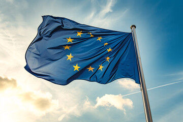 The European flag waving in the wind, European Union symbol 