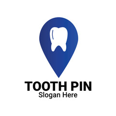 Dental Health Care Clinic Location Logo With Tooth and pinpoint icon sign symbol. Geo Tag Teeth map Locator illustration vector element.