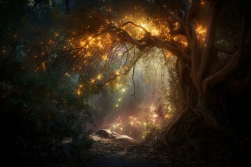 Enchanting magical radiance: a mystical fantasy light. Generative AI - obrazy, fototapety, plakaty