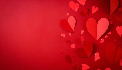 red paper hearts on red paper background love and valentine s day concept illustration
