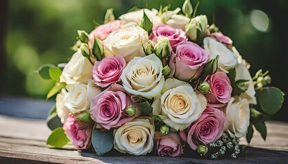 classic wedding bouquet with a timeless arrangement of roses in various colors including white cream blush and pastel shades illustration