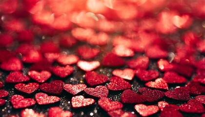red hearts sparkling glitter bokeh background texture holiday valentines day lights abstract defocused header wide screen wallpaper panoramic web banner with copy space for design illustration