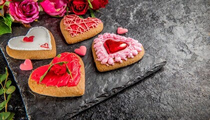 valentine s day cookies on a black stone illustration