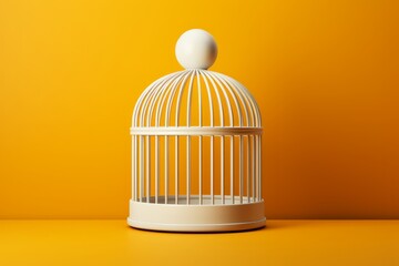 Minimalist White Wire Cage, on an isolated Lemon Yellow background, Generative AI