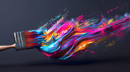 Obraz na płótnie Canvas A 3d texture of an abstract AI – generated paintbrush, with colorful strokes flowing from its bristles, symbolizing the fusion of art and artificial intelligence.