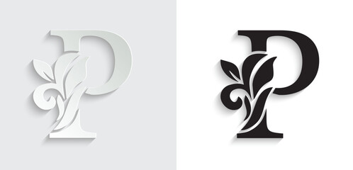 letter P flower letters. Vintage ornament initial Alphabet. Logo vector	
