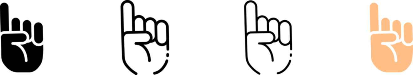 Index finger icons. Different styles, set of index fingers for design. Vector icons