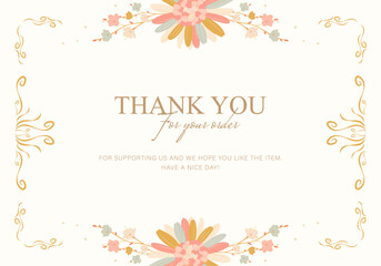 Fototapeta na wymiar thank you card with border and colorful flower vintage design