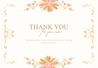 Fotobehang thank you card with border and colorful flower vintage design © Resa