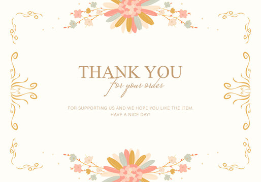 thank you card with border and colorful flower vintage design