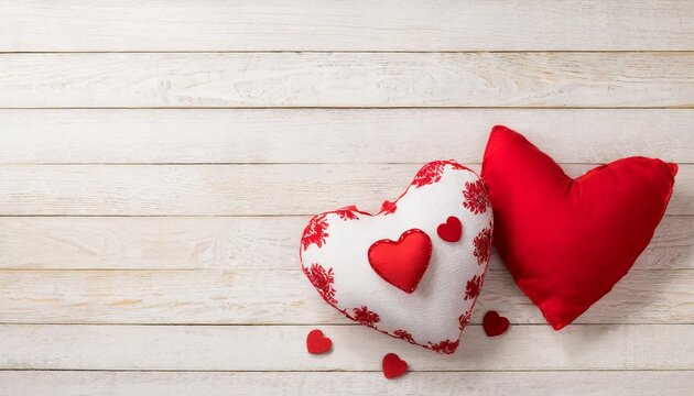 valentine day background handmade pillow hearts on wood copy space illustration