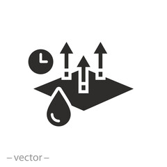 fast evaporation of surface icon, quick dry, flat vector symbol on white background - obrazy, fototapety, plakaty