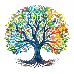 AI generated illustration of a vibrant stylized tree of life
