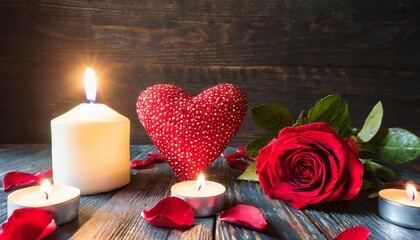 Naklejka na ściany i meble valentine background with heart rose flowers candlelight romance atmosphere on valentine day valentine day gift illustration