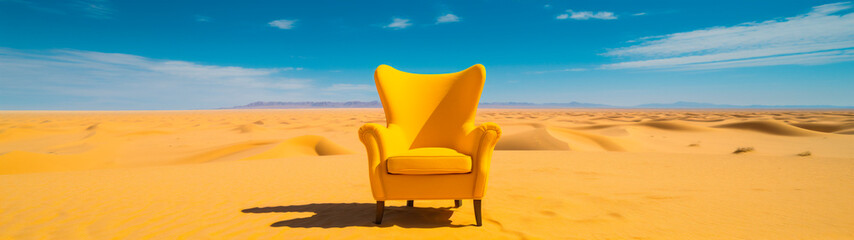 Fototapeta na wymiar Generative Ai image of a yellow chair in the middle of the desert.