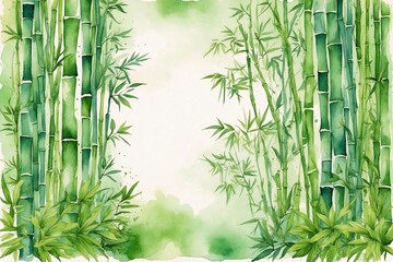 watercolor green bamboo on weathered parchment, blooming highlights, note paper, designs for invitations, cards, greetings, and congratulations - obrazy, fototapety, plakaty