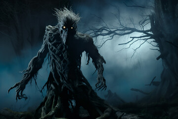 Halloween concept. Scary entity in horror night. - obrazy, fototapety, plakaty