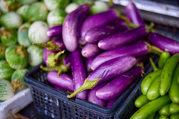 different vegetables in a market in Asia, Thailand.