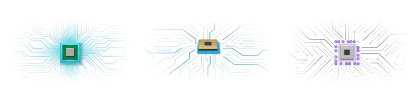 Circuit board cpu chip for computer, motherboard for laptop. Vector isolated part for devices and gadgets. Futuristic technology advancement, electronic hardware, artificial graphic component