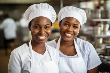 Generative ai portrait of beautiful female chef in professional kitchen setting