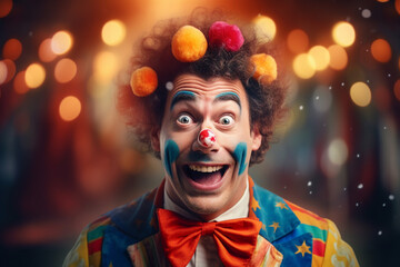 Circus performer clown magician showman in retro costume miracle time Generative AI