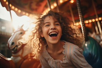People cheerful good mood at amusement park sunny day at background Generative AI picture